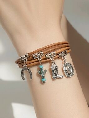 Western Charm Bracelet Cowboy Boot Hat Cactus Horseshoe Cowgirl Country Concert